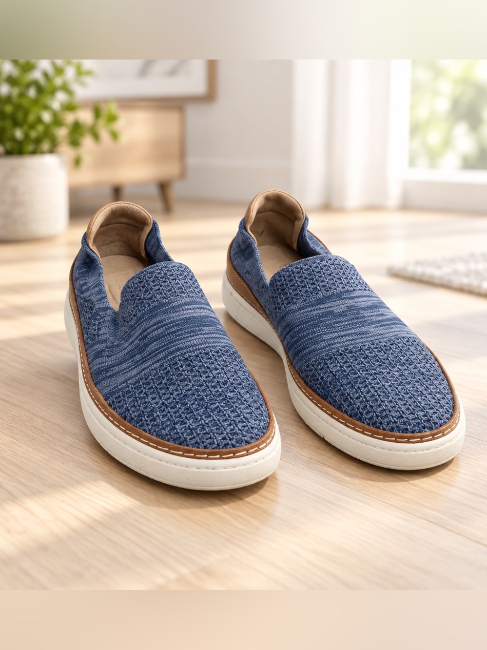 UGG Sammy Slip On Sneakers Women’s 8.5 Navy Heather Knit Weave Shoes